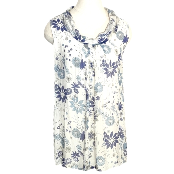 Ambra Blouse Silk Floral Sleeveless Cowl Neck White Size L - Picture 3 of 15